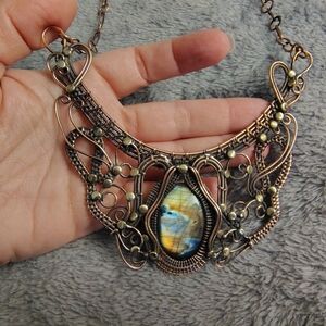 Elegant Labradorite and Copper Wire Wrap Necklace
